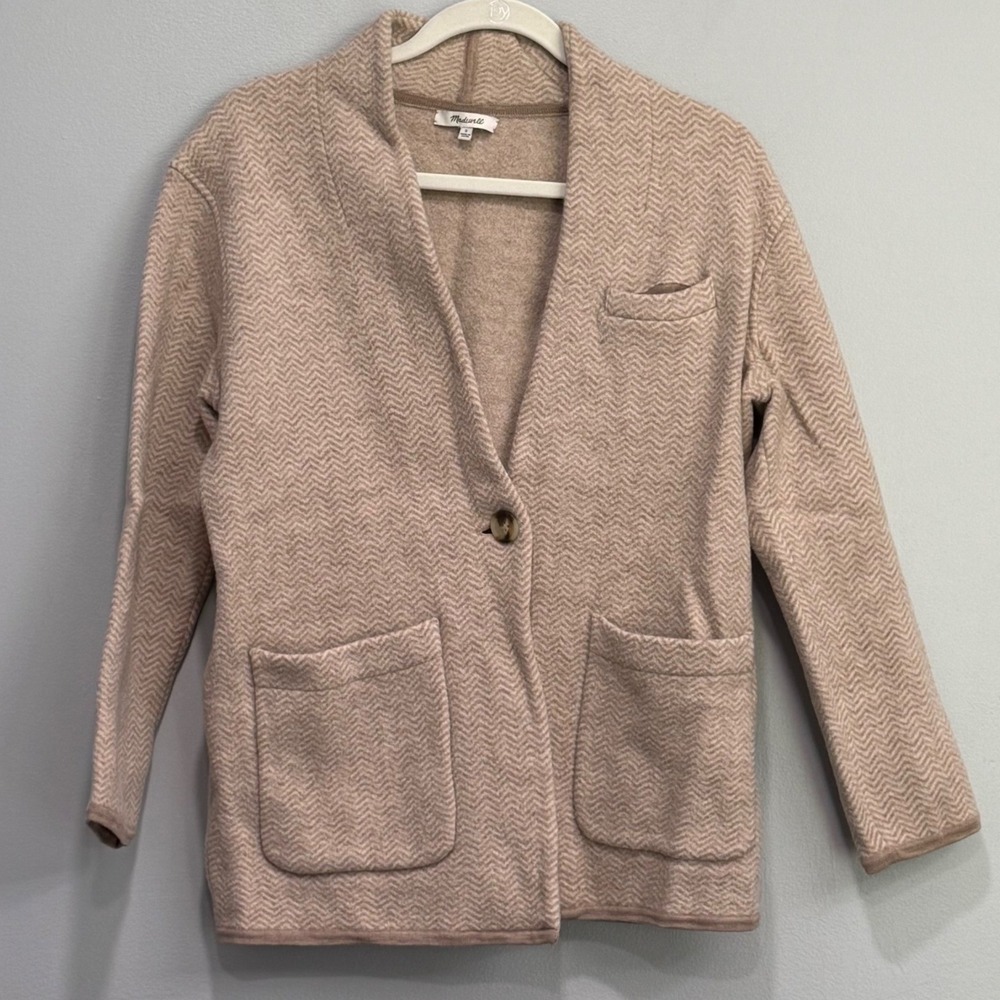 Madewell Womens Merino Wool Herringbone Sweater Blazer Tan Brown MC177 Small